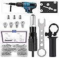 Swpeet 211Pcs Black Alloy Steel Electric Rivet Gun Adapter Kit, Including 2.4/3.2/4.0/4.8mm Diameter Rivet Head and Handle Wrench with 500Pcs Aluminum Blind Rivet Kit