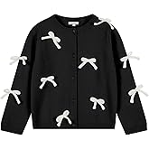 TRENDSTITCH Girl's Bow Knitted Cardigan Cute Toddler Long Sleeve Crewneck Cardigans Cropped Sweater Outwear Black 7-8