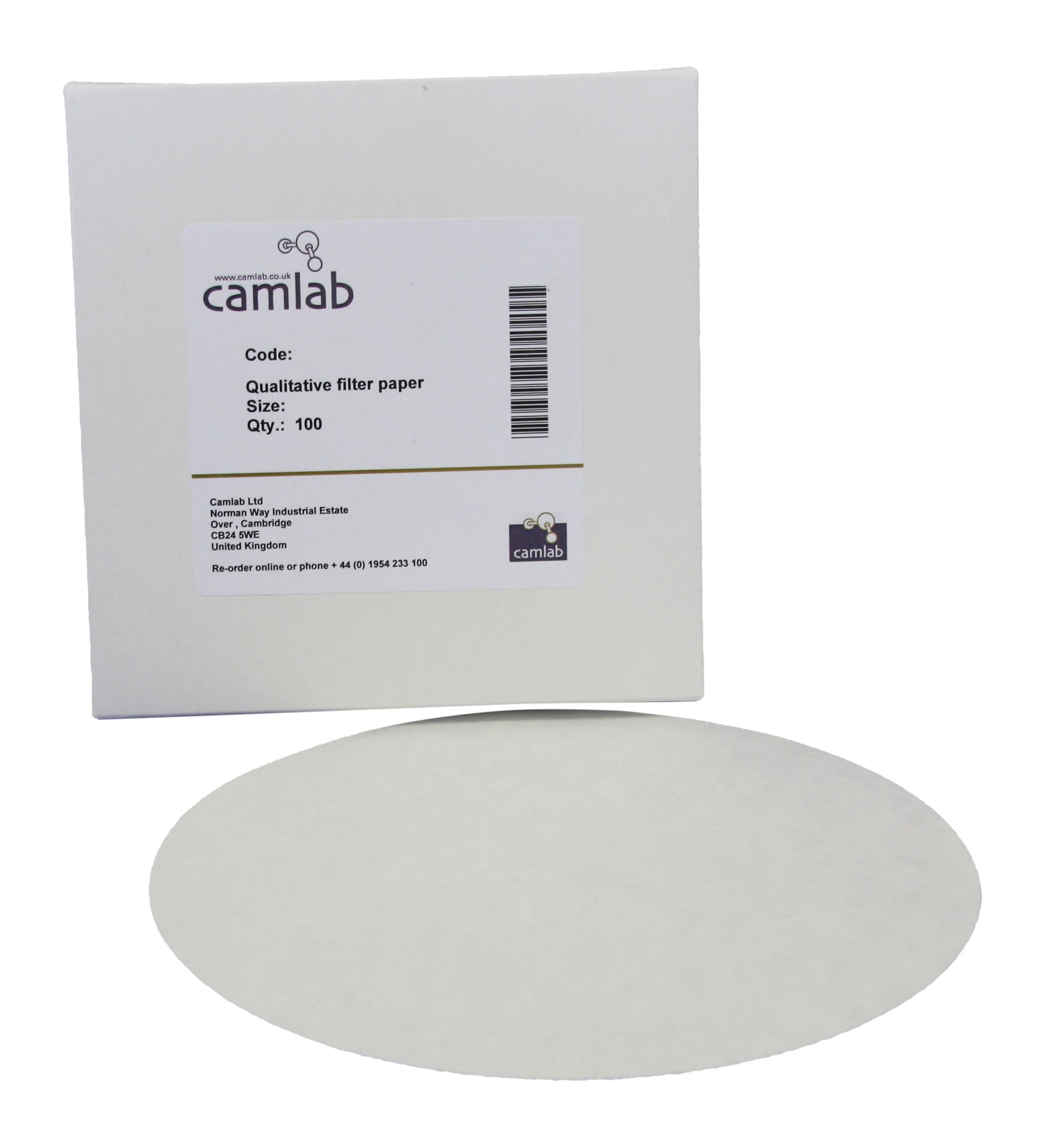 Camlab 1171128 Grade 122 [114] General Purpose Filter Paper, Very Fast Filtering, 90 mm Diameter (Pack of 100)