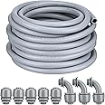 Electrical Conduit and Connector Kit Flexible Liquid Tight Electrical Conduit Non Metallic Electrical Conduit with 5 Straight and 3 Angle Fittings Included (1 Inch 25 Ft)