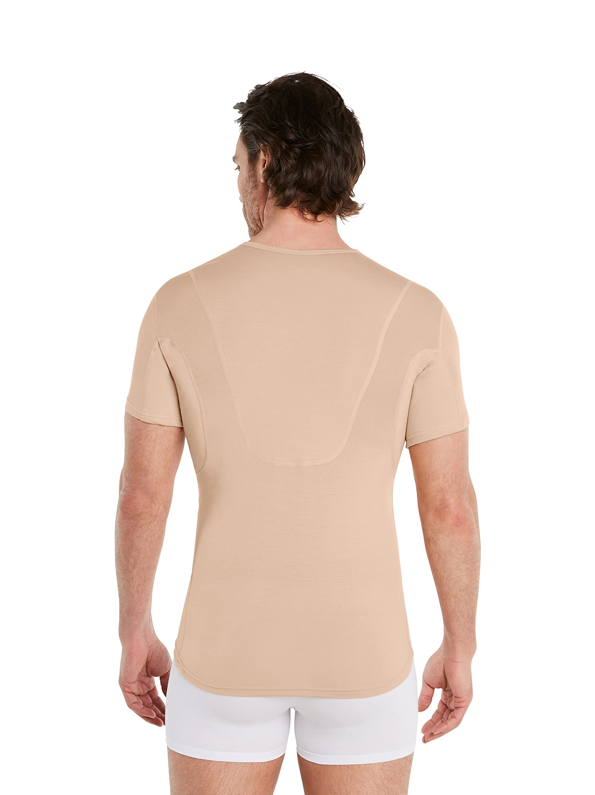 FINN Anti-Sweat Men's Shirt with Back Insert and Built-in Armpit Sweat Pads to Combat Excessive Sweating - Undershirt with Guaranteed Protection Against Sweat Stains and Odour Skin Color Nude XXL