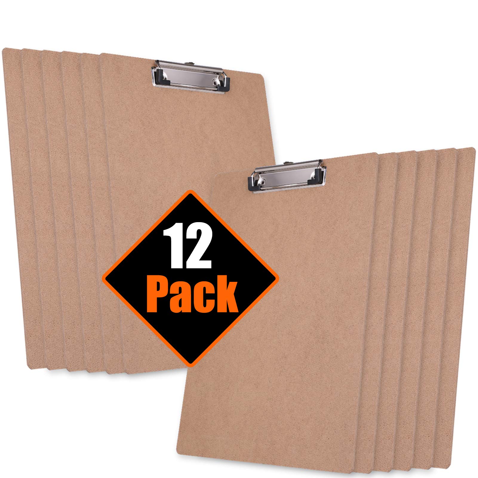 JAKAGO Clipboard A4,Sturdy Wooden A4 Clipboards with Hanging Hole & Low Profile Metal Clip, Apply to School Office Warehouse Everyday Use (12-Pack)