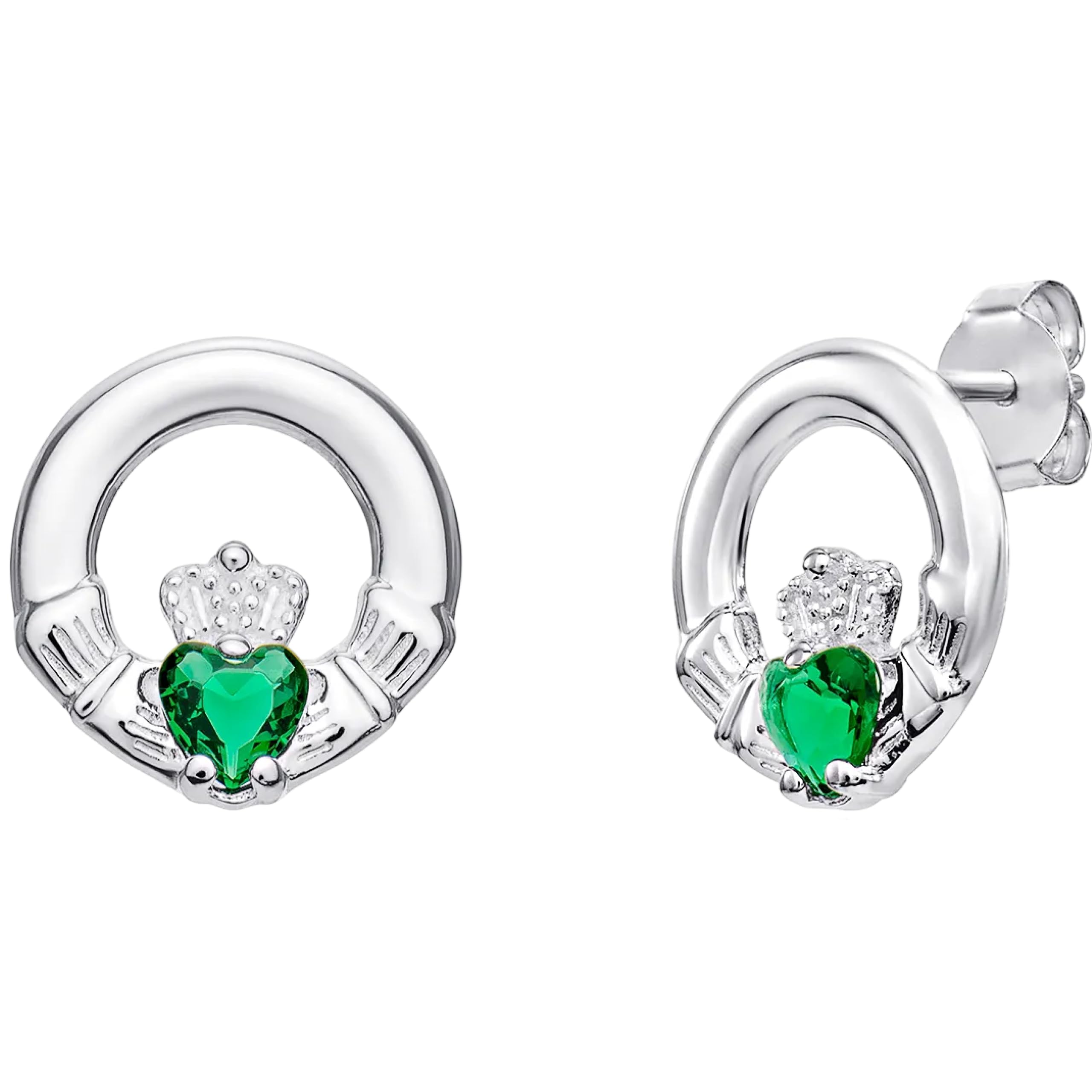Aeon Claddagh Earrings - Irish Celtic Jewellery | 925 Sterling Silver | Gift Box & Polishing Cloth Included (Emerald Green)