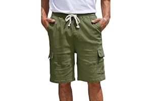 WICUSION Mens Twill Cargo Shorts Stretch Cotton Elastic Waist Multi-Pockets Short