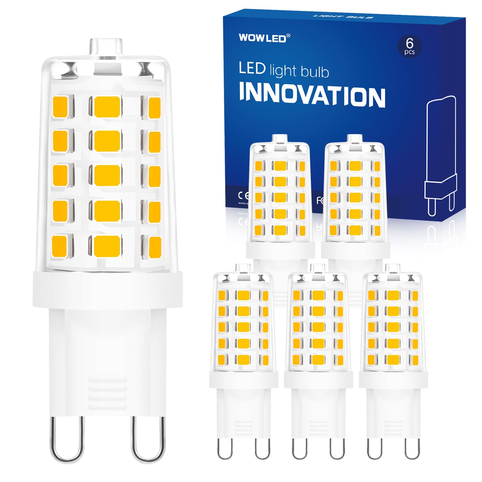 WOWLED G9 LED Bulbs - 6 Pack Warm White 3W, Equivalent to 35W Halogen Bulbs, Not Dimmable, Energy Saving Bulb for Ceiling, Home Decor, Chandelier