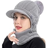 Women One Piece Slouchy Fleece Beanie Hats Scarf Mask Warm Winter Knitted Hat Thick Skull Ski Cap