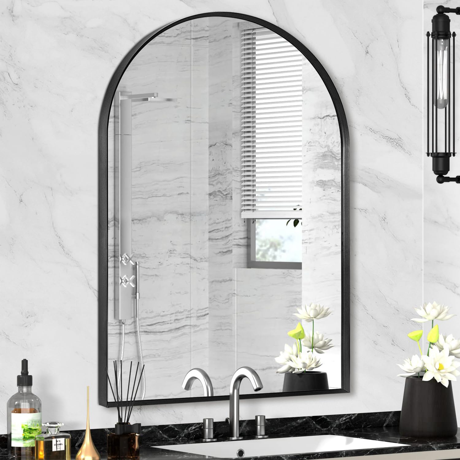 Minuover 24" x 32" Black Arched Mirror, Arch Wall Mirror, Metal Frame ...