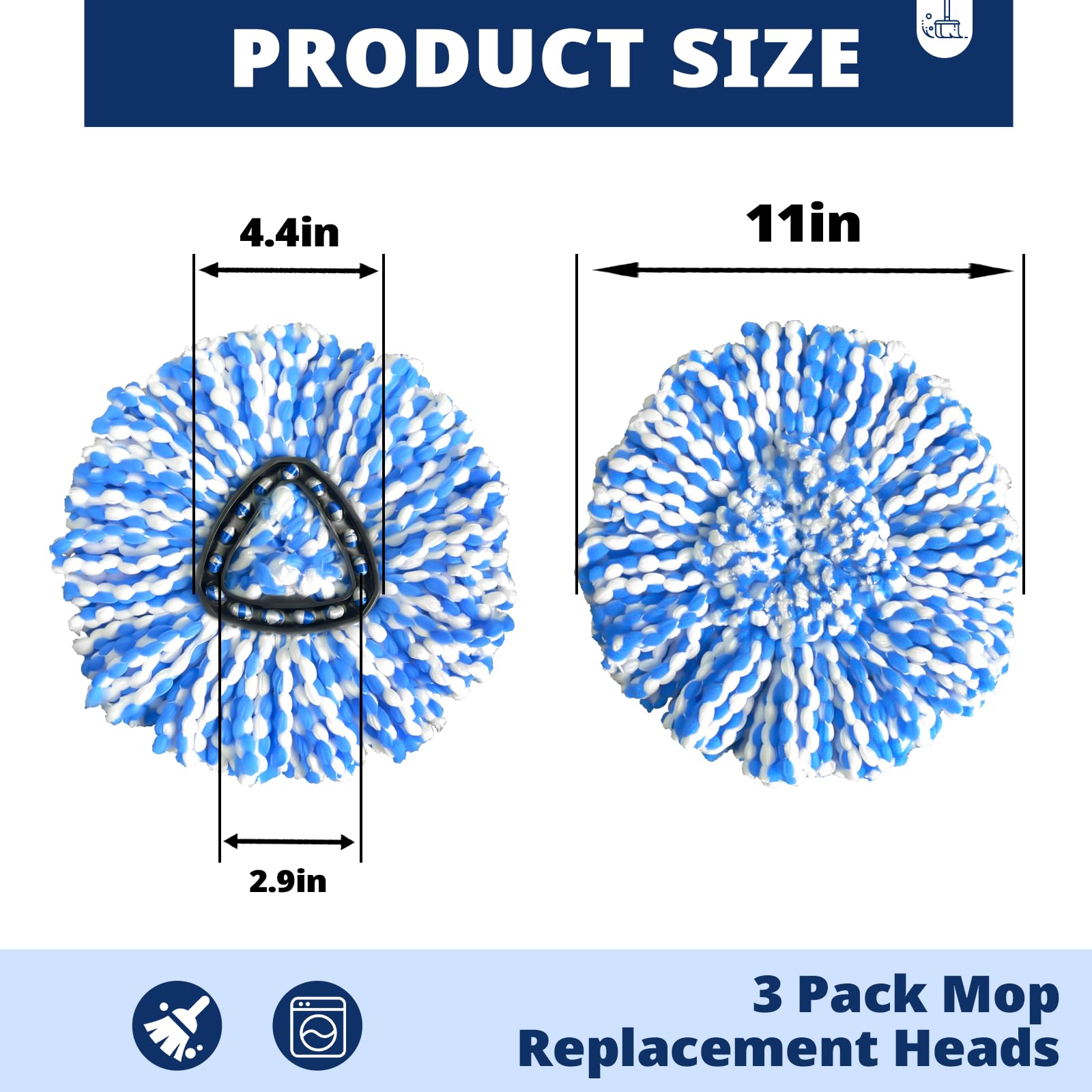 Spin Mop Replacement Head for Ocedar RinseClean 2-Tank System, 3 Pack Mop Head Replacement, Microfiber, Machine Washable, Easy to Replace and Deep Cleaning (NOT for 1-Tank System)