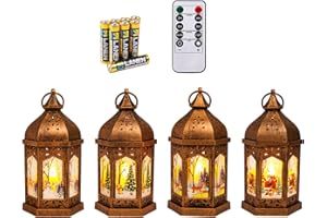 LLQ Christmas Lanterns with Remote&Battery for Christmas Centerpieces, Mini Lanterns Decorative Vintage Lanterns Christmas Decorations for Table, Christmas Tree Ornaments, Decoracion de Navidad, Brown