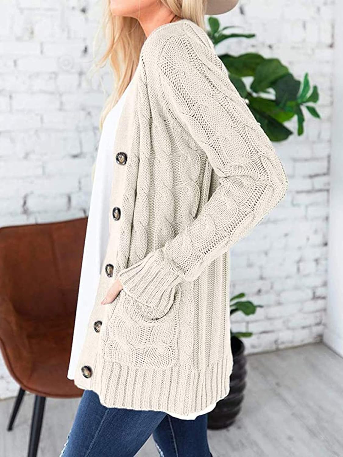 PRETTYGARDEN Women’s Long Sleeve Open Front Knitted Cardigan Sweater Button Down Chunky Outwear Coat with Pockets at  Women’s Clothing store