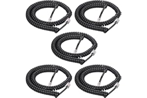 Seefeful Telephone Handset Cord, 8Ft Uncoiled / 1.4Ft Coiled Landline Phone Handset Cable 4P4C Telephone Accessory Black (5 Pack)