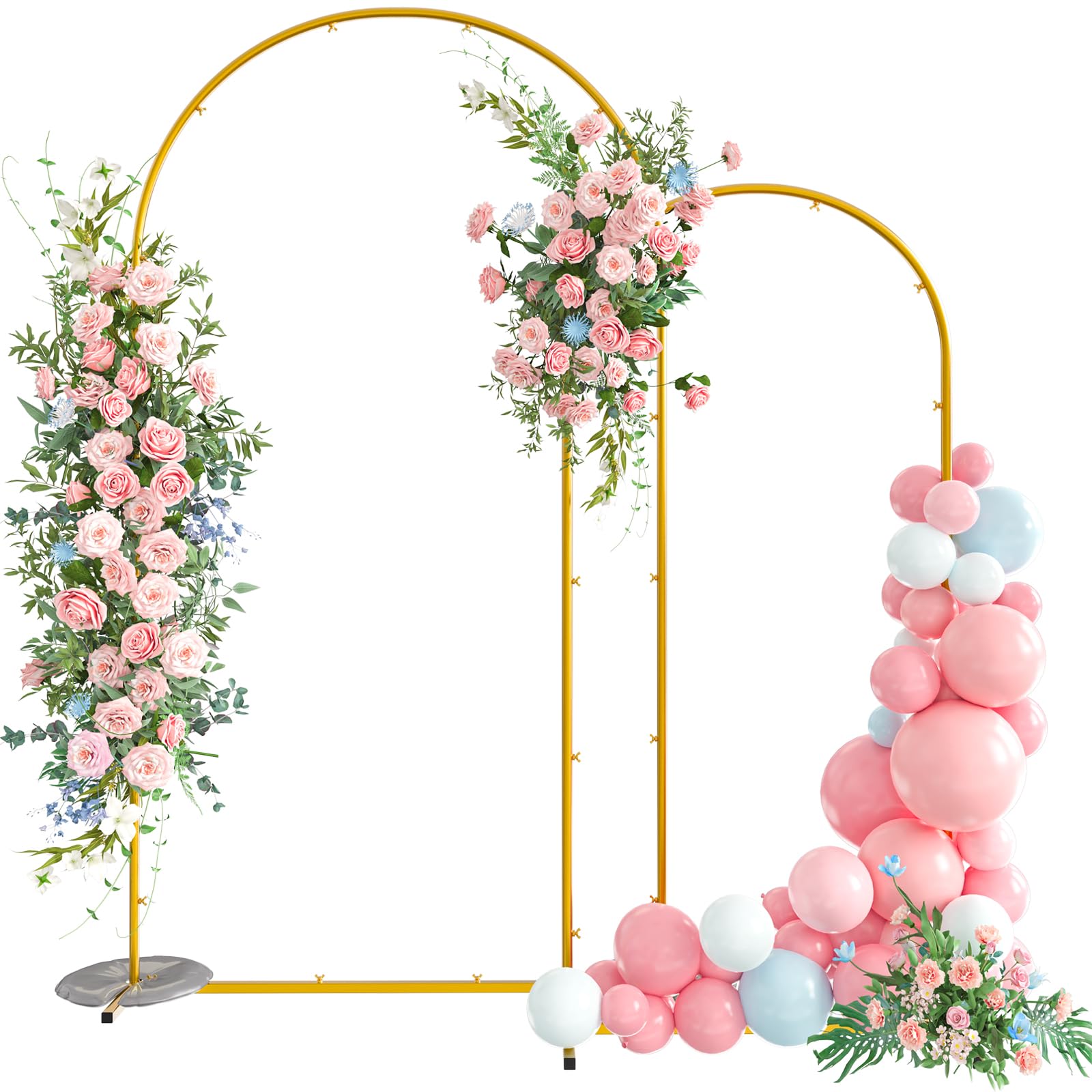 Photo 1 of Snughome Arch Backdrop Stand, Set of 2 Metal Arch Stand (7.2FT+6FT), Gold Wedding Arch Frame for Party, Baby Shower, Holiday, Ideal for Balloon Flower
