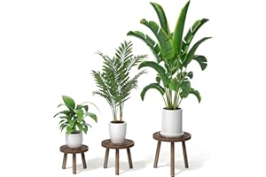Vecxoty 3-Pack Wood Plant Stands Indoor, Single Plant Stand for 6-12 Inch Pots, Mid-Century Modern Plant Stool, Tall Plant Stand for Large Plants for Living Room, Balcony, Office (Dark Brown)