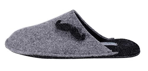 Le Clare Spot Baffo - Herren Winter-Hausschuh aus Wollstoff – Zweifarbig - Dunkelgrau/Anthrazit - Schnurrbart-Applikation