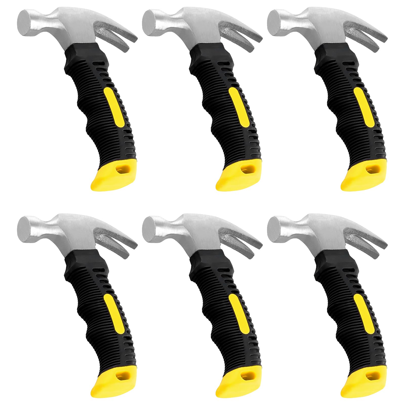 HAKZEON 6 Pack 8oz Small Claw Hammer, Stubby Mini Pin Hammer Nails Tool with Non-Slip Handle for Picture Hanging, Home, DIY, Yellow