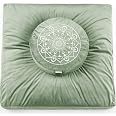 Hihealer Large Meditation Cushion & Zabuton Mat Set – Round Zafu Pillow With Buckwheat Hulls (Green)