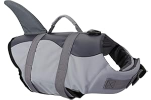 Mogoko Shark Dog Life Jacket Swimming Vest, Pet Life Preserver Canine Water Floatation Device with Reflective Stripes/Padded Handle for Boat (Medium Size)