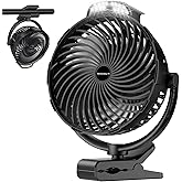 Tenvolti 10000mAh Clip on Fan, 8-Inch Golf Cart Fan Rechargeable with LED Light, 9 Speeds Strong Airflow, Quiet, 30Hrs Runtim