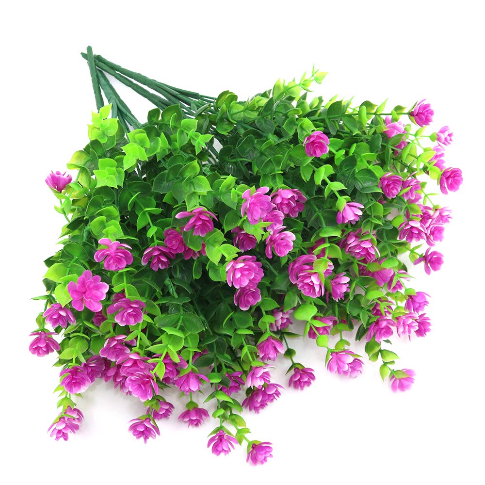 Shiwaki 5Pcs Artificial flower simulation green plant eucalyptus plant bouquet for Vase Porch Window Box Patio Wedding Home Decoration(Fuchsia)