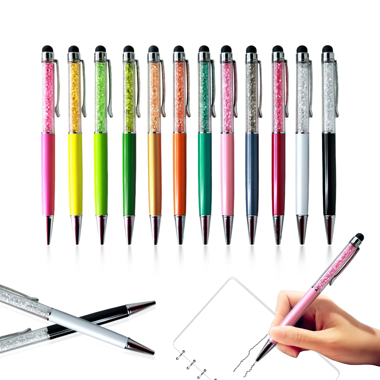 MFCGHXR Cute Pens with Stylus Tip Cute Pens with Stylus Tip Funny Pens Snarky Fun Office Pens With Crystal Gel Ink Pen Metal Negative Black Pens for Colleague, Friend, Boss (12 Pieces)