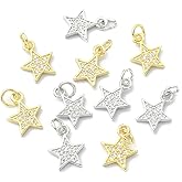 KitBeads 20pcs Cubic Zirconia Star and Heart Charms - Brass Micro Pave Clear Charms for Jewelry Making Bracelets