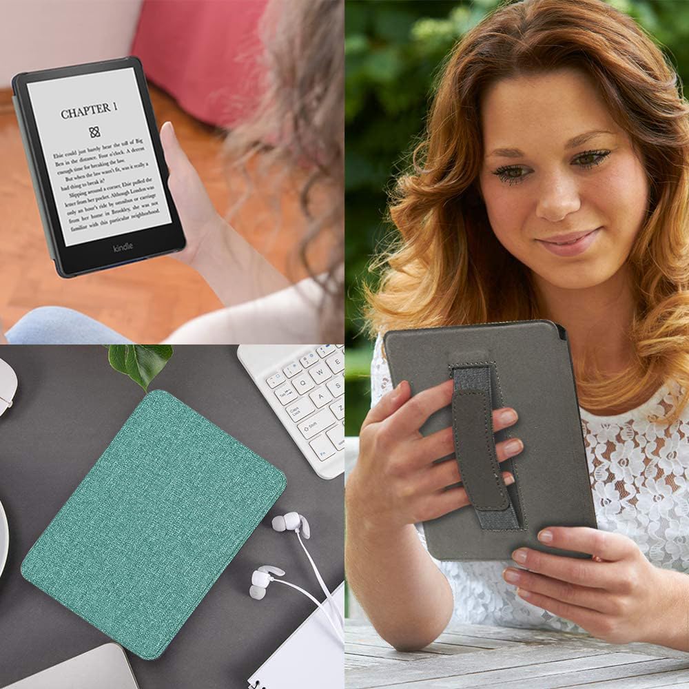 SCSVPN Case for 6.8'' Kindle Paperwhite (11th Generation-2021 Release) and Kindle Paperwhite Signature Edition, Premium Lightweight PU Leather Shell Cover with Hand Strap - Auto Sleep/Wake, Green