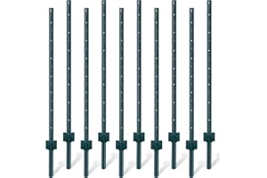 Gtongoko 4.8 Feet Sturdy Duty Metal Fence Post, Pack of 10, U Post for Fencing Green T Posts for Garden Yard and Outdoor Wire