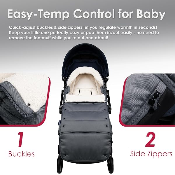 UNIVERSAL, WEATHER-PROOF, WARM STROLLER FOOTMUFF | EXTENDABLE WINTER COVER | ADJUSTABLE BUCKLE | STROLLER BUNTING BAG | COSYDIARY STROLLER ACCESSORIES | STROLLER COVER (CHARCOAL GRAY)