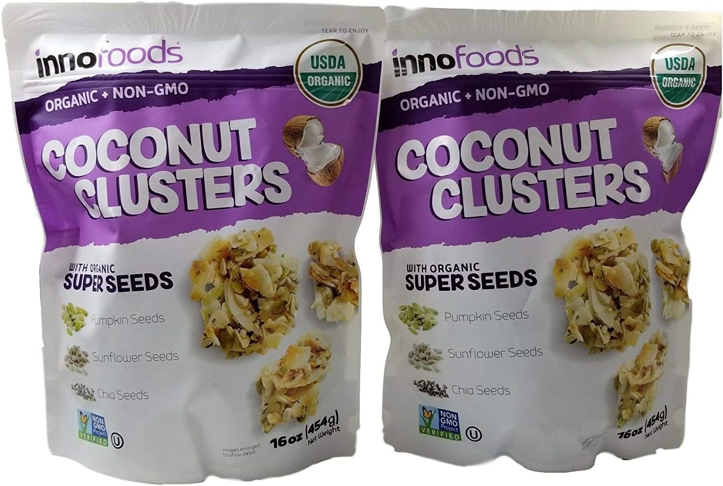 InnoFoods Coconut Clusters with Organic Super Seeds (Pumpkin; Sunflower & Chia Seeds) (Pack of 8 - 16 oz.)