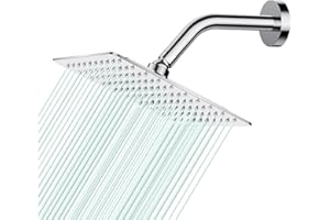 AULEEND Square Shower head, High Flow Stainless Steel Square Rainfall Shower Head, High Pressure Design Even at Low Water Flow (A02 Chrome, 8 Inch)
