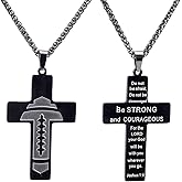 Mikovivi Football Cross Necklace for Men, 23+1.8in Rugby Joshua Cross Pendant Chain Stainless Steel Inspirational Bible Verse Sports Religious Football Necklace Jewelry for Men Women Gift