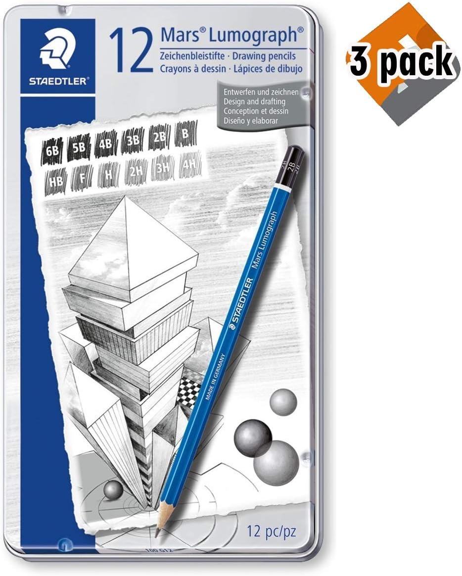 Staedtler Lumograph Graphite Drawing and Sketching Pencils 100G6, Set of 6 Degrees in an Attractive Storage Tin (100G6) : Wood Lead Pencils : Office Products