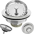 Kitchen Sink Drain 3-1/2 Inch Brushed Stainless Steel Sink Drain Strainer Assembly Kit with Sink Strainer Basket and Drain Stopper for Standard Kitchen Drains Brush Nickel Silver