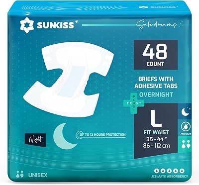 SUNKISS Adult Nappies Ultimate Absorbency Overnight 48 Count Large