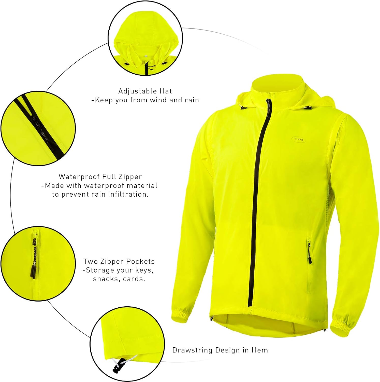 Men's Cycling Jacket Windproof Running Vest Lightweight Hight Visibility Outdoor Windbreak With Detachable Sleeves : Sports & Outdoors
