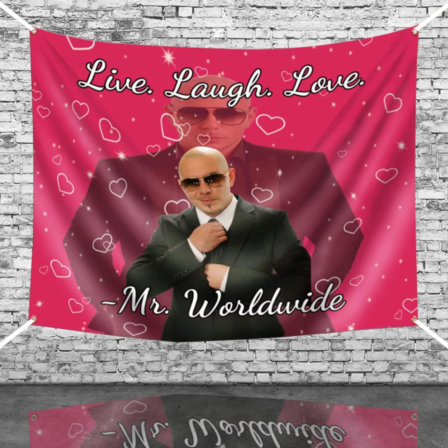 Mr Worldwide Says to Live Laugh Love, Anti-Fading Funny Tapestry for Bedroom Decorations, Meme Poster Wall Art 3D Boutique Art for Wall Decor, Aesthetic Bedroom
