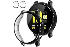 [2Pack] Tensea Compatible with Samsung Galaxy Watch Active 2 Screen Protector Case 44mm, Bumper Full Around Cover for Samsung Galaxy Watch Active2 44 (Black, 44mm)