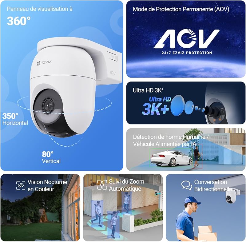 3K+(6MP) Camera Surveillance WiFi Exterieure sans Fil CB8 Lite Kit
