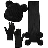 Geyoga 3 Pcs Kids Winter Hat Gloves Scarf Set for Age 2-8 Yrs Boys Girls Winter Toddler Warm Fleece Lined Hat Scarf Gloves
