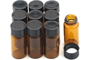 JIUWU 10 Pack 5ml(0.17oz) Glass Vials with Screw Caps, Brown Empty Small Sample Bottles for Essential Oils, Liquids, Lab, Per