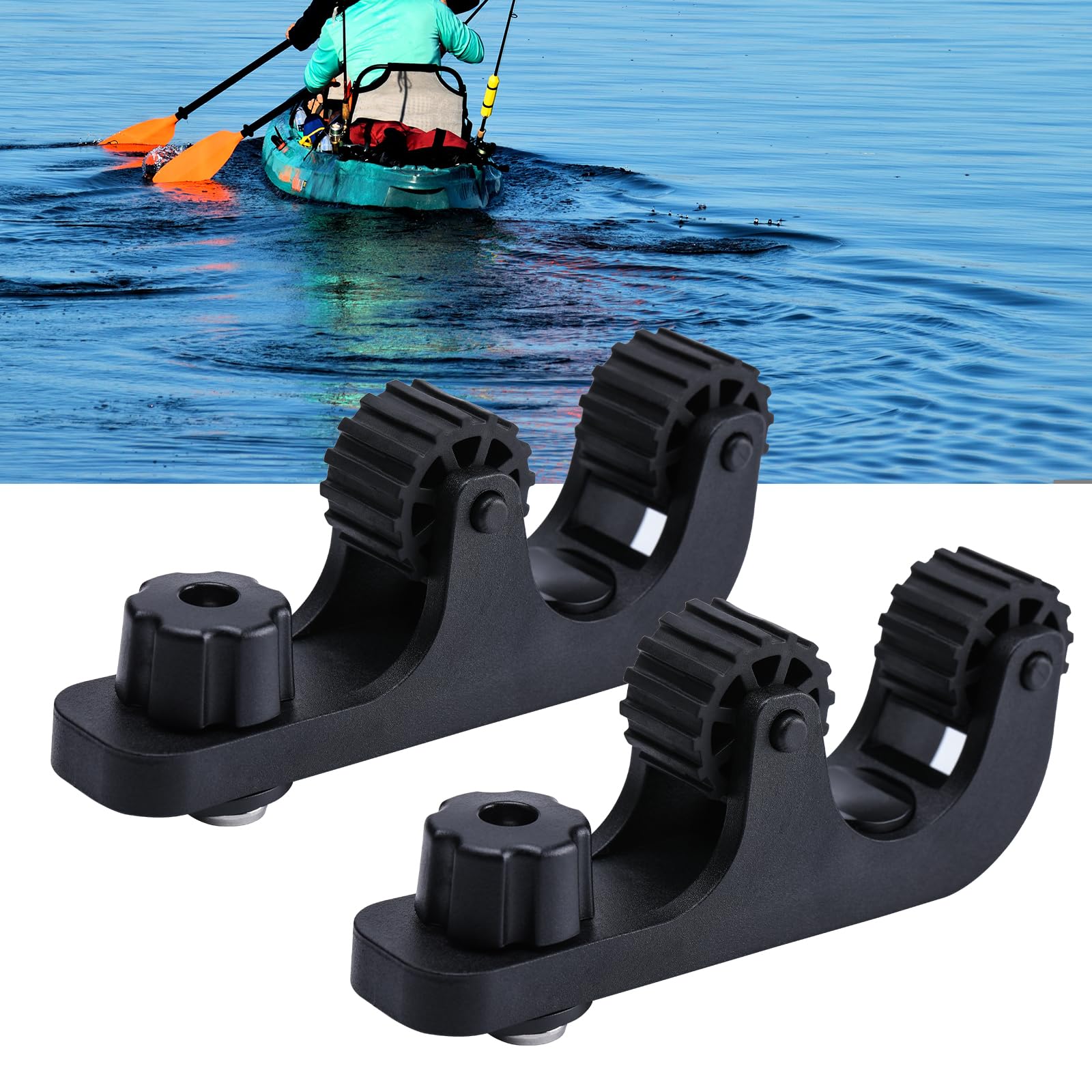 Photo 1 of VEXPLO Offset Kayak Paddle Holder, Kayak Track Mount Accessories Paddle Holder for Kayaking with Longer Threads Bolts, Fishing Kayak Rail Accessories, Pack of 2, Black
