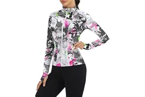 Loovoo Women's Workout Jacket Lightweight Zip Up Athletic Jackets Cropped Slim Fit Running Yoga Tops with Pockets
