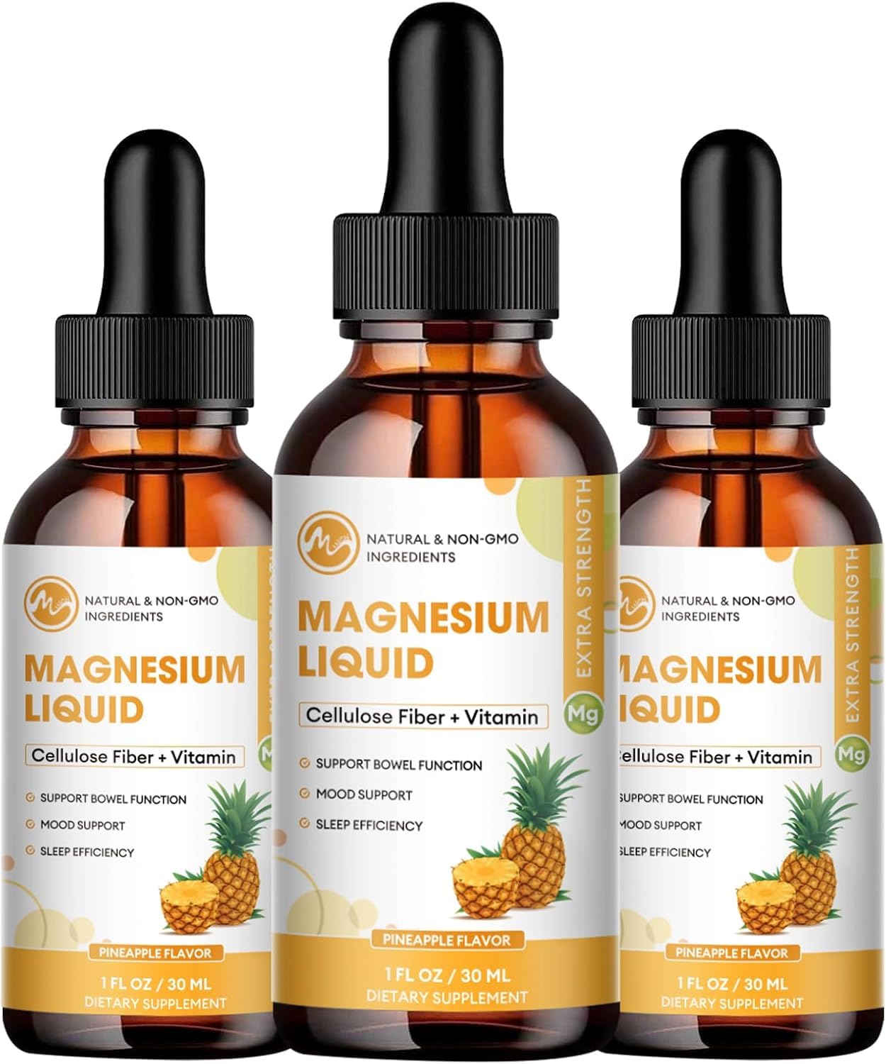 Photo 1 of (3 Pack) Magnesium Glycinate Liquid Drops, High Absorption Magnesium Liquid with Bromelain, Vitamin B6 C D, Magnesium Supplement for Kids and Adults, Night & Muscle Support, Pineapple Flavor