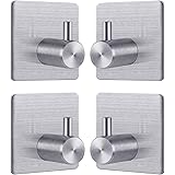 TBMax Adhesive Wall Hooks, 4 Pack Heavy Duty Stainless Steel Towel Hook for Hanging, Stick on Wall Hangers-Square