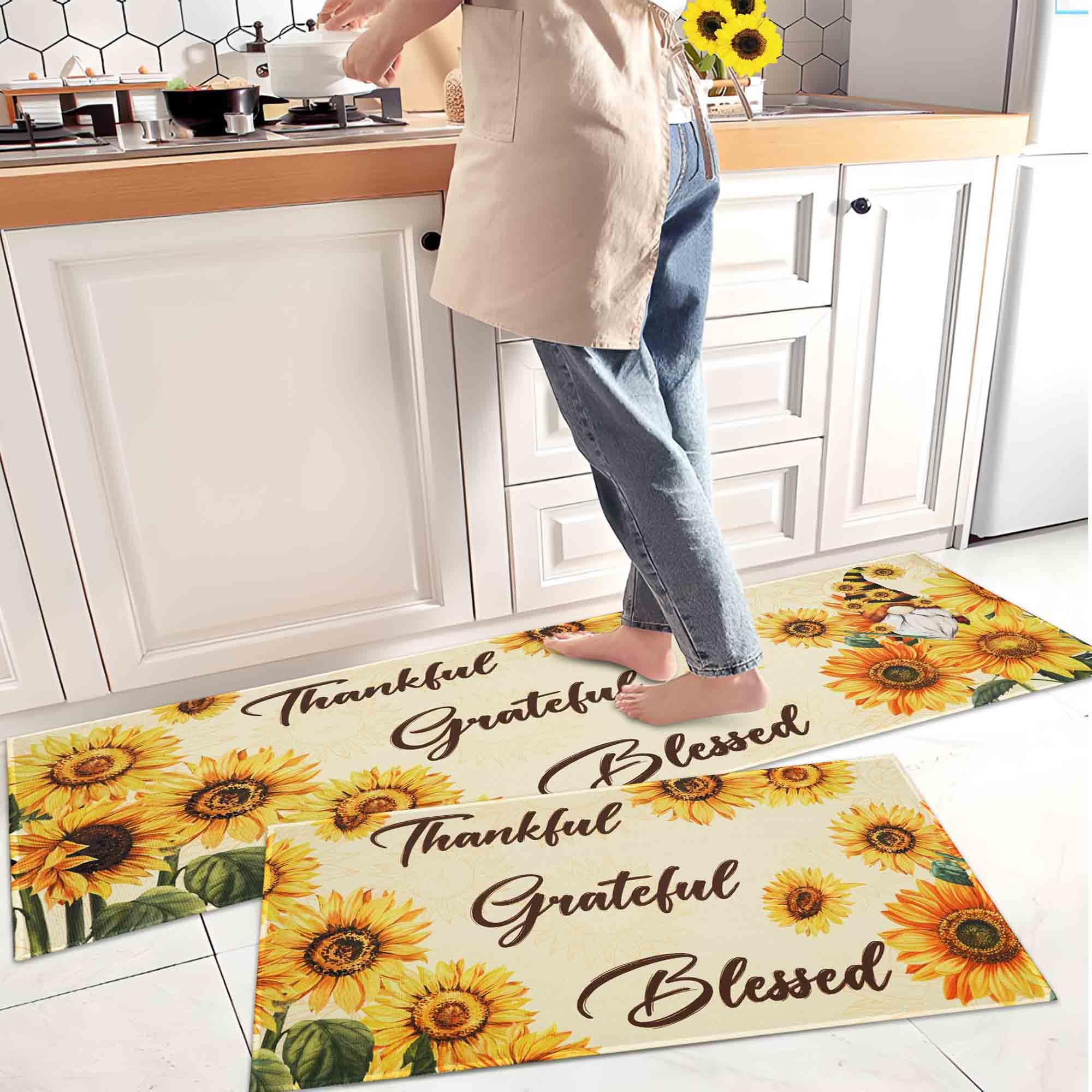 Photo 1 of Sunflower Kitchen Rugs Set of 2,Spring Summer Yellow Flowers Kitchen Rugs and Mats Non Skid Washable,Farmhouse Kitchen Runner Rugs with Rubber Backing 17"x47"+17"x30"