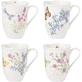 Lenox Butterfly Meadow Herbs Porcelain Mug Set for 4, 12oz | dishwasher safe, microwave safe | floral design | coffee mug gift for coffee lovers | 4.25 inch, 12oz