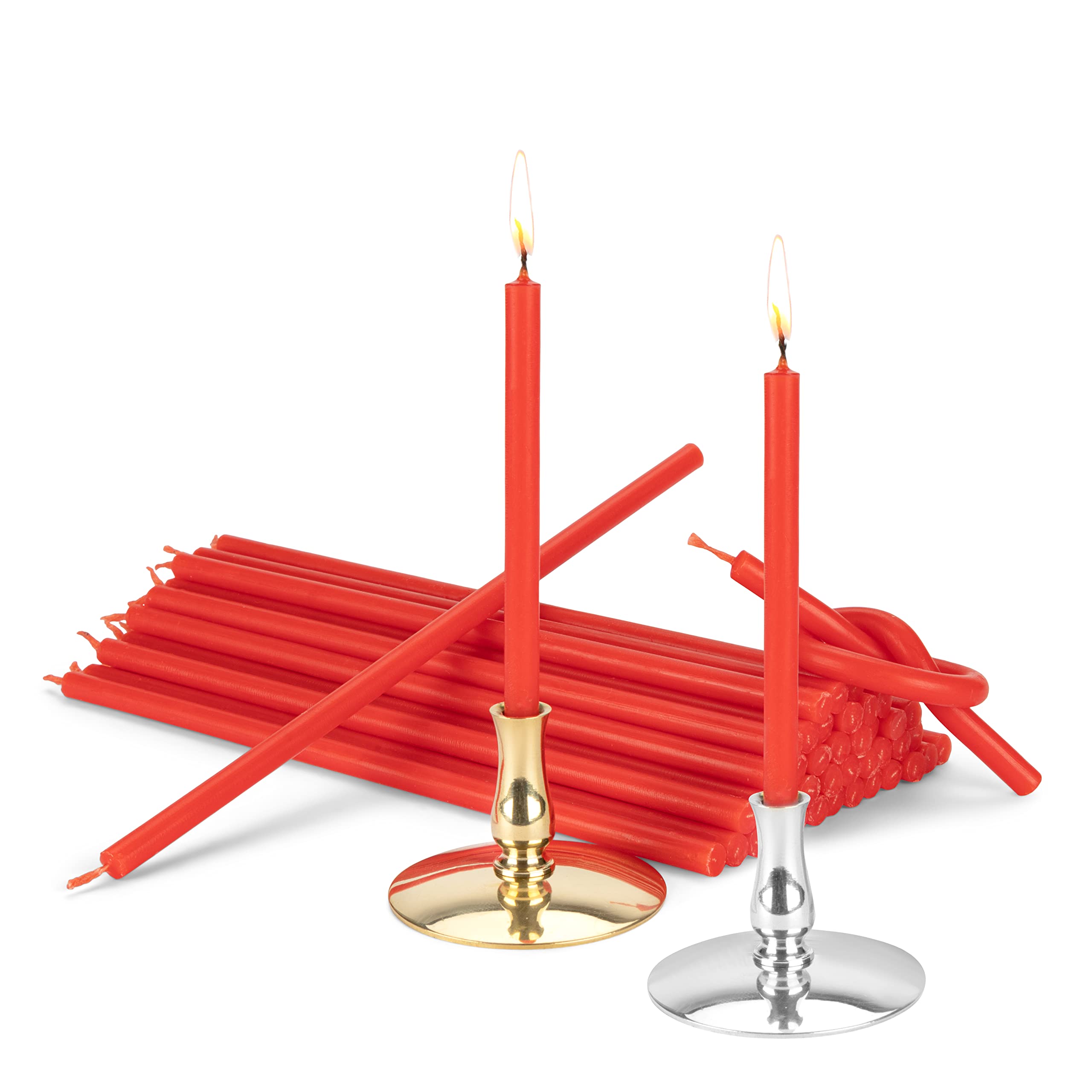 NKlaus - Set 2 Candle Holders + 200g Altar Candles red L 18,5cm Premium Paraffin Wax 40057