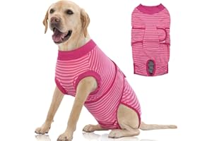 FUAMEY Recovery Suit for Dogs After Surgery,Soft Breathable Dog Bodysuit E-Collar & Cone Alternative Surgical Suit,Male Female Dog Neuter Spay Suits Anti Licking Wounds Onesie Rose Stripes XL