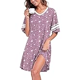 REGAI Womens Nightgowns Short Sleeve Sleepshirt Sleepwear Casual V Neck Sleep Dress Loungewear Nightshirts