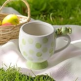 DIF DECO Mugs Ceramic Handmade Candy Shape Cute Coffee Mug Unique Holiday Mug with Handle Hot Cocoa Cup Perfect for Tea & Coffee Lovers, Gifts for Family Friend or Children 12 OZ (Green Dots)